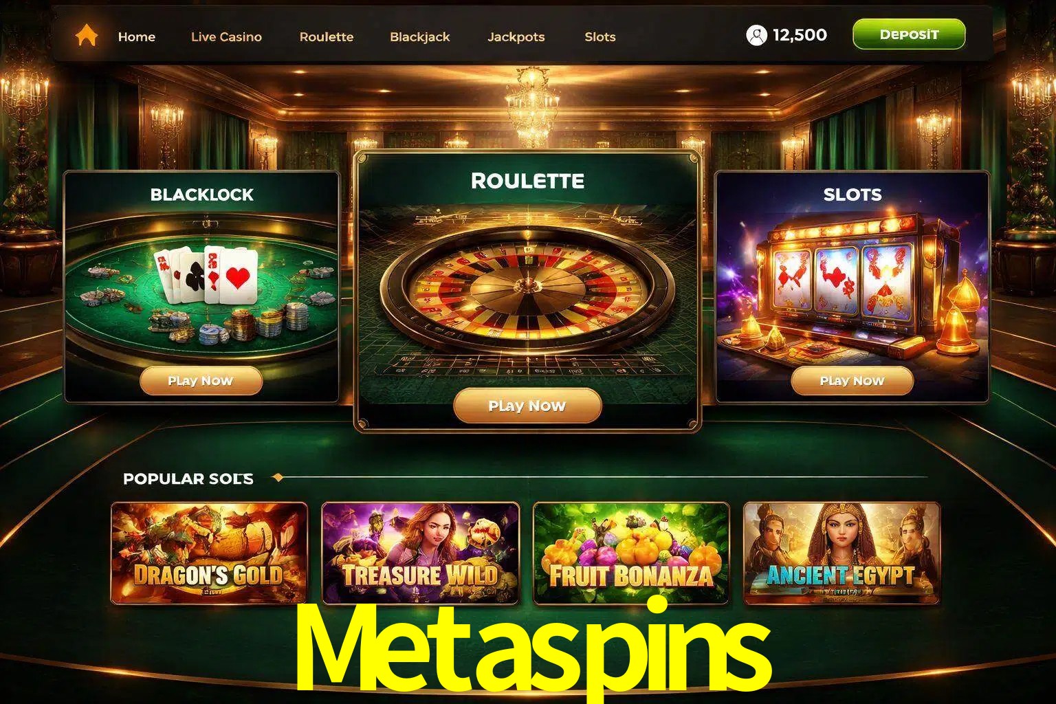 Vista de la plataforma Metaspins Casino mostrando categorías organizadas de juegos en línea
